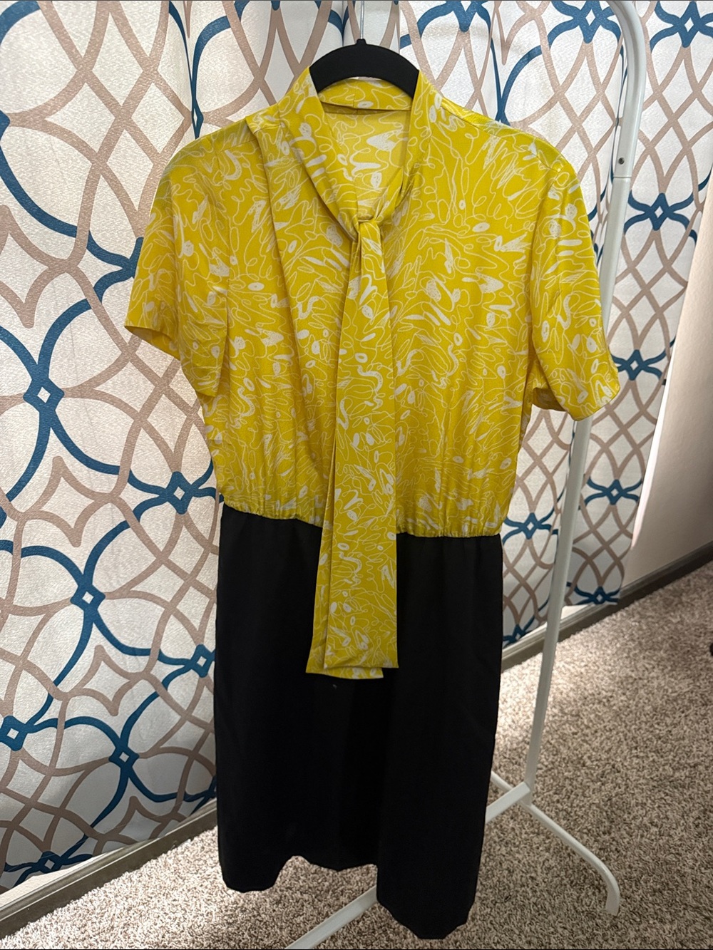 Vintage Yellow & Black Tie-Neck Dress - Women